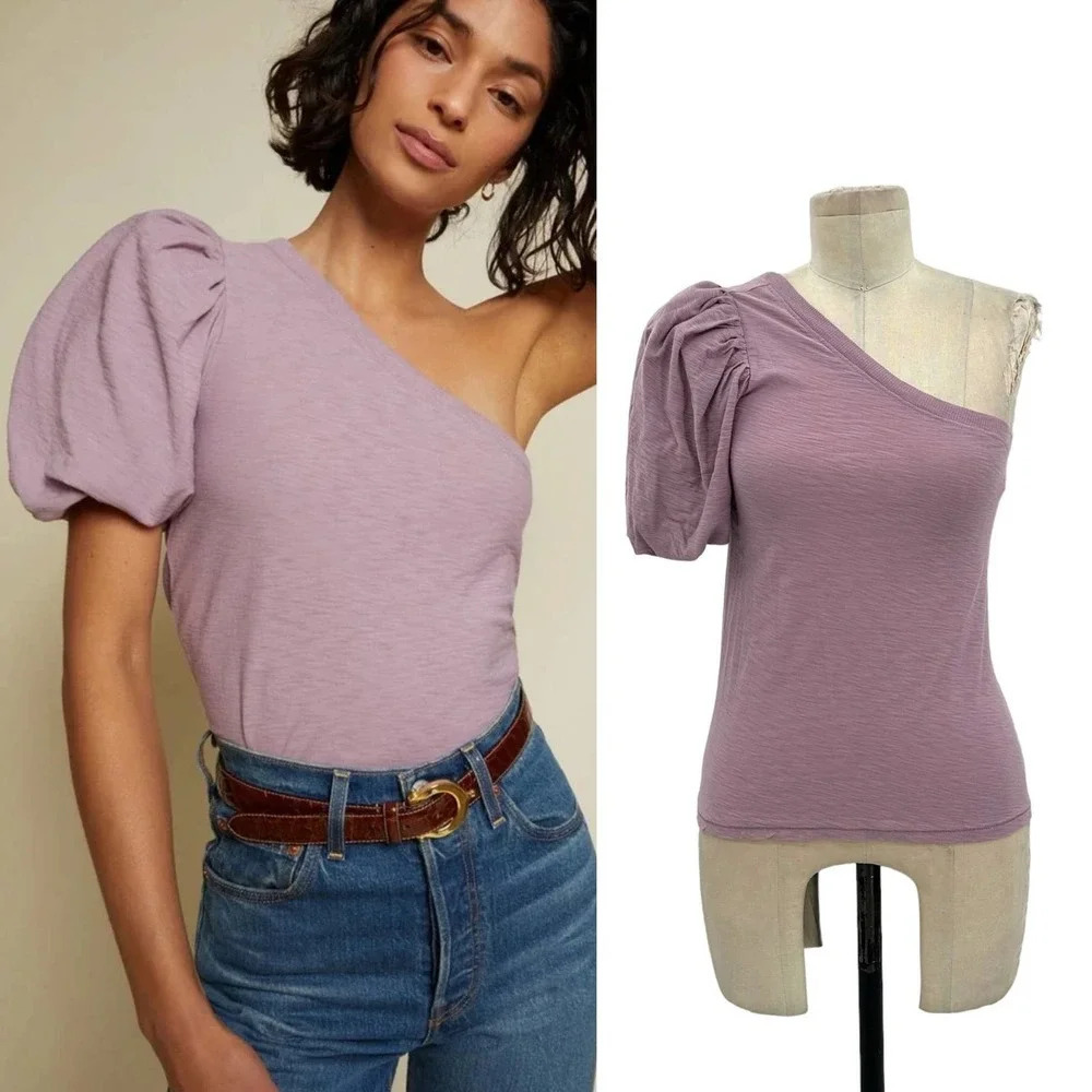 Nation LTD Raina Balloon Sleeve One Shoulder Tee in Voodoo‎ Purple Size XS